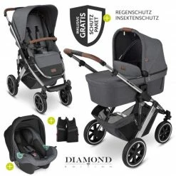 Wholesale 🧨 ABC Design 3in1 Kinderwagen-Set Salsa 4 Air - inkl. Babywanne, Babyschale Tulip, Sportsitz und Zubehörpaket - Diamond Edition - Asphalt - Collection 2022 🔥