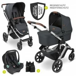 Coupon 🔔 ABC Design 3in1 Kinderwagen-Set Salsa 4 - inkl. Babywanne, Babyschale Tulip, Sportsitz und Zubehörpaket - Storm - Collection 2022 🛒