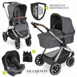 Top 10 ✨ ABC Design 3in1 Kinderwagen-Set Samba - inkl. Babywanne, Autositz Tulip, Sportsitz und Zubehörpaket - Diamond Edition - Asphalt - Collection 2023 ✔️
