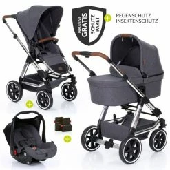 Discount 😀 ABC Design 3in1 Pram Set Condor 4 Air - Diamond Special Edition - incl. baby bath, baby seat & accessories package - Asphalt 😀
