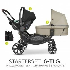 Outlet 😉 ABC Design Geschwisterwagen & Zwillingskinderwagen Zoom inkl. 2 Sportsitzen, Babywanne und Babyschale Tulip - Classic Edition - Reed - Collection 2023 ⭐