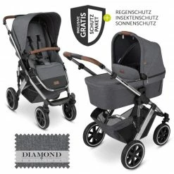 Deals 🎁 ABC Design Kombi-Kinderwagen Salsa 4 Air - inkl. Babywanne & Sportsitz mit XXL Zubehörpaket - Diamond Edition - Asphalt - Collection 2023 👏