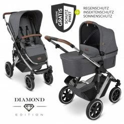Promo ✨ ABC Design Kombi-Kinderwagen Salsa 4 Air - inkl. Babywanne, Sportsitz und XXL Zubehör-Paket - Diamond Edition - Asphalt - Collection 2022 🎁