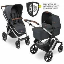 Discount 😍 ABC Design Kombi-Kinderwagen Salsa 4 - inkl. Babywanne, Sportsitz und XXL Zubehör-Paket - Storm - Collection 2022 🤩
