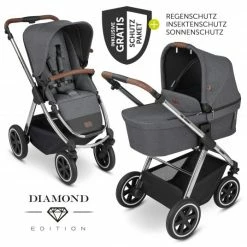 Cheapest 😍 ABC Design Kombi-Kinderwagen Samba - inkl. Babywanne, Sportsitz und XXL Zubehör-Paket - Diamond Edition - Asphalt - Collection 2022 ⌛