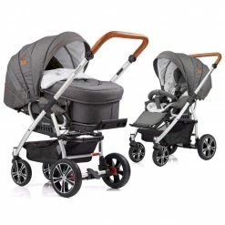 Discount ⭐ Gesslein 2in1 Kinder-Kombiwagen F4 Air+ Classic mit C2 Tragetasche & umsetzbaren Sportwagenaufsatz - Eloxiert-Cognac-Grau Meliert - Collection 2022 ⭐