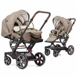 Outlet 🧨 Gesslein 2in1 Kinder-Kombiwagen F6 Air+ Classic mit C1 Lift Tragetasche & Sportwagenaufsatz mit Schwenkschieber - Schwarz-Sand - Collection 2022 🎁