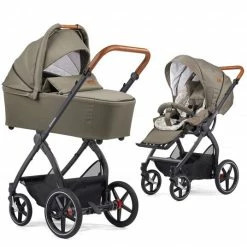 Flash Sale 🎁 Gesslein 2in1 Kinder-Kombiwagen FX4 Soft+ Classic mit CX3 Wanne & umsetzbarern Sportwagenaufsatz - Schwarz-Cognac-Khaki - Collection 2022 ✨