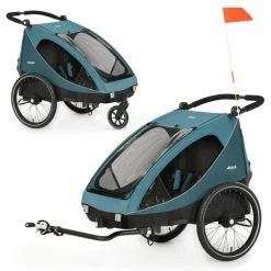 Promo 💯 Hauck 2in1 Fahrradanhänger Dryk Duo für 2 Kinder (bis 44 kg) - Bike Trailer & City Buggy - Petrol 😉