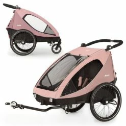 Best Sale 🎁 Hauck 2in1 Fahrradanhänger Dryk Duo für 2 Kinder (bis 44 kg) - Bike Trailer & City Buggy - Rose ⭐