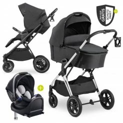 Promo 🎁 Hauck 4in1 Kinderwagen-Set Vision X - Silver inkl. i-Size Babyschale, Isofix Basis und XXL Zubehörpaket - Melange Black 😉