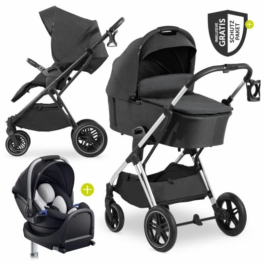 Promo 🎁 Hauck 4in1 Kinderwagen-Set Vision X - Silver inkl. i-Size Babyschale, Isofix Basis und XXL Zubehörpaket - Melange Black 😉 1 Promo 🎁 Hauck 4in1 Kinderwagen-Set Vision X - Silver inkl. i-Size Babyschale, Isofix Basis und XXL Zubehörpaket - Melange Black 😉