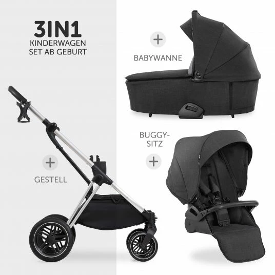 Promo 🎁 Hauck 4in1 Kinderwagen-Set Vision X - Silver inkl. i-Size Babyschale, Isofix Basis und XXL Zubehörpaket - Melange Black 😉 3 Promo 🎁 Hauck 4in1 Kinderwagen-Set Vision X - Silver inkl. i-Size Babyschale, Isofix Basis und XXL Zubehörpaket - Melange Black 😉 - Image 3
