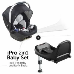 Outlet 🧨 Hauck Babyschale iPro Baby inkl. Isofix Basis iPro Base - i-Size (ab Geburt bis 18 Monate) inkl. Sitzverkleinerer - Caviar ✨