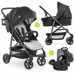 Best deal ⭐ Hauck Pram set Rapid 4S Plus Trioset with baby bath, car seat and pushchair (up to 25 kg) - Caviar Silver 🧨
