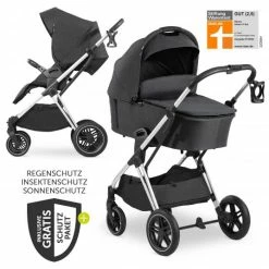 Cheap ✨ Hauck Kombi-Kinderwagen Vision X Duoset Silver (Sportwagen und Babywanne) inkl. XXL Zubehörpaket - Melange Black 🔥