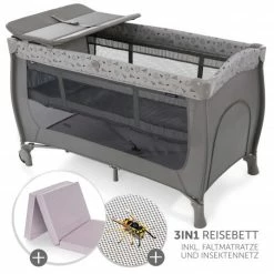 Coupon ✨ Hauck Reisebett Set Sleep'n Play Center (höhenverstellbar) inkl. Wickelauflage, Matratze & Insektenschutz - Nordic Grey 😀