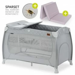 Hot Sale 😀 Hauck Reisebett Sparset Play'n Relax Center inkl. Komfort Matratze, Einhang, Wickelauflage & Moskitonetz - Quilted Grey 💯