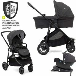 Best Sale 🎁 Joie 4in1 Kombi-Kinderwagen-Set Versatrax mit Babyschale, Babywanne, Isofix-Basis, Adapter & XXL-Zubehörpaket - Pavement - Collection 2022 🔔