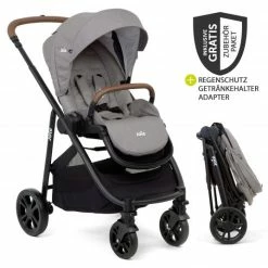 Flash Sale 🌟 Joie Buggy & Sportwagen Versatrax E bis 22 kg belastbar mit umsetzbarer Sitzeinheit inkl. Getränkehalter, Adapter & Regenschutz - Gray Flannel - Collection 2022 🌟