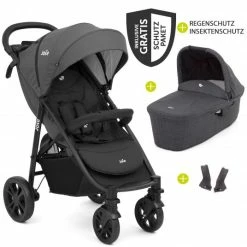Coupon 🤩 Joie Kombi-Kinderwagen Litetrax 4 mit Schieber-Ablagefach, Babywanne, Adapter & Zubehör Paket - Black - Collection 2022 🧨