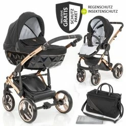 Brand new ✨ Junama 2in 1 Kombi-Kinderwagen-Set Diamond Individual inkl. Babywanne, Sportsitz, Wickeltasch & Regenschutz - Schwarz Rosegold - Collection 2022 ⭐