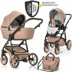 Best deal 🎁 Junama 2in 1 Kombi-Kinderwagen-Set Termo Line Tex inkl. Babywanne, Sportsitz,Wickeltasche & Regenschutz - Beige - Collection 2022 🎉
