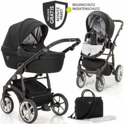 Brand new 🥰 Junama 2in 1 Kombi-Kinderwagen-Set Termo Line Tex inkl. Babywanne, Sportsitz,Wickeltasche & Regenschutz - Schwarz - Collection 2022 ⭐