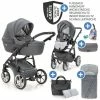 Discount 🔥 Junama 2in1 Kombikinderwagen-Set Termo Line Tex inkl.- Babywanne, Sportsitz, Wickeltasche, Fußsack & Handmuff - Grau - Collection 2022 ⭐