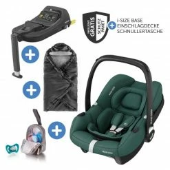 Coupon 🎉 Maxi-Cosi Babyschale CabrioFix i-Size ab Geburt-15 Monate (40-75 cm) i-Size Base, Einschlagdecke & Schnullerbox - Essential Green - Collection 2022 😉