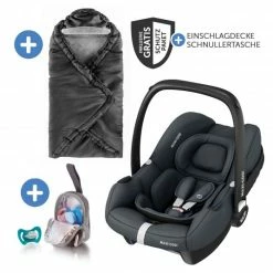 Promo 🥰 Maxi-Cosi Babyschale CabrioFix i-Size ab Geburt-15 Monate (40-75 cm) inkl. Einschlagdecke & Schnullerbox - Essential Graphite - Collection 2022 ✔️