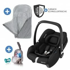 Best Sale 🌟 Maxi-Cosi Babyschale CabrioFix i-Size ab Geburt-15 Monate (40-75 cm) inkl. Fußsack & Schnullerbox - Essential Black - Collection 2022 ❤️