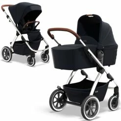 Discount 🌟 Moon 2in1 Kombi-Kinderwagen Relaxx Edition mit Sportsitz, Babywanne & Träumeland Matratze, Lufträder - bis 22 kg - Navy Silver - Collection 2022 😉