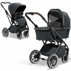 Budget 🛒 Moon 2in1 Kombi-Kinderwagen Rocca Edition mit Sportsitz, Babywanne & Träumeland Matratze, Lufträder - bis 22 kg - Black - Collection 2022 ✔️