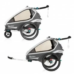 Coupon 🎁 Qeridoo Kinderfahrradanhänger& Buggy Kidgoo 2 für 2 Kinder mit Kupplung, Dämpfsystem, XL-Kofferraum (bis 60kg) - Steel Grey - Collection 2022 🛒