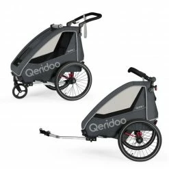 Discount 🛒 Qeridoo Kinderfahrradanhänger & Buggy QUPA 1 für 1 Kind mit Kupplung, Blattfeder-Dämpfsystem (bis 50 kg) - Grey - Collection 2022 ⌛