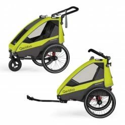 Deals 😉 Qeridoo Kinderfahrradanhänger& Buggy Sportrex 1 Lt. Edition für 1 Kind mit Kupplung, Dämpfsystem (bis 50 kg) - Lime Green - Collection 2022 😍