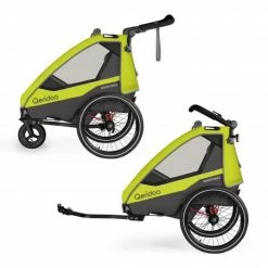 Wholesale 🎉 Qeridoo Kinderfahrradanhänger & Buggy Sportrex 2 Lt. Edition für 2 Kinder mit Kupplung, Dämpfsystem (bis 60kg) - Lime Green - Collection 2022 🎉