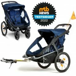 Budget 🎉 TFK Fahrradanhänger und Kinderwagen Velo 2 für 2 Kinder (bis 44 kg ) + Deichsel - Marine - Collection 2022 😉
