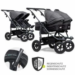 Best Sale 🛒 TFK Geschwister- & Zwillingskinderwagen Duo mit Lufreifen - 2x Kombi-Einheit (Wanne+Sitz) + XXL Zamboo Zubehör - Anthrazit - Collection 2022 ✔️