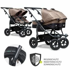 Outlet 👍 TFK Geschwister- & Zwillingskinderwagen Duo mit Luftreifen - 2x Kombi-Einheit (Wanne+Sitz) + XXL Zamboo Zubehör - Braun - Collection 2022 💯