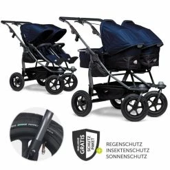 Best deal ✔️ TFK Geschwister- & Zwillingskinderwagen Duo mit Luftreifen - 2x Kombi-Einheit (Wanne+Sitz) + XXL Zamboo Zubehör - Marine - Collection 2022 🤩
