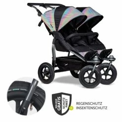 Buy 😉 TFK Geschwister- & Zwillingsportwagen Duo mit Luftreifen - 2x Sportsitze bis 45 kg + XXL Zamboo Zubehör - Glow in the Dark - Collection 2022 🎁