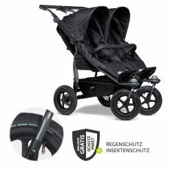 Flash Sale 🥰 TFK Geschwister- & Zwillingsportwagen Duo mit Luftreifen - 2x Sportsitze bis 45 kg + XXL Zamboo Zubehör - Schwarz - Collection 2022 ❤️