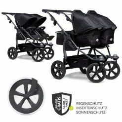 Coupon 🛒 TFK Geschwister- & Zwillingswagen Duo mit Luftkammerreifen - 2x Kombi-Einheit (Wanne+Sitz) + XXL Zamboo Zubehör - Schwarz - Collection 2022 🤩