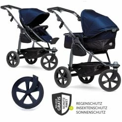 Discount 🌟 TFK Kombi-Kinderwagen Mono mit Luftkammerreifen - inkl. Kombi-Einheit (Babywanne+Sitz) und XXL-Zamboo Zubehörpaket - Marine - Collection 2022 🎉