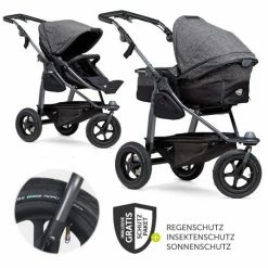Cheap 😀 TFK Kombi-Kinderwagen Mono mit Luftreifen - inkl. Kombi-Einheit (Babywanne + Sitz) + XXL-Zamboo Zubehörpaket - Anthrazit - Collection 2022 😍