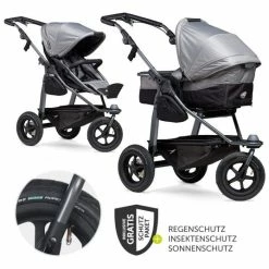 Cheapest 👏 TFK Kombi-Kinderwagen Mono mit Luftreifen - inkl. Kombi-Einheit (Babywanne + Sitz) und XXL-Zamboo Zubehörpaket - Grau - Collection 2022 😀