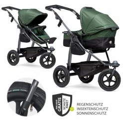 Top 10 ⭐ TFK Kombi-Kinderwagen Mono mit Luftreifen - inkl. Kombi-Einheit (Babywanne + Sitz) und XXL-Zamboo Zubehörpaket - Oliv - Collection 2022 ✔️