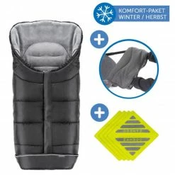 Wholesale 🧨 Zamboo 3-tlg. Winter-Set für Kinderwagen mit Thermo Fußsack, Handmuff & Reflektoren - Schwarz Grau - Collection 2022 🧨